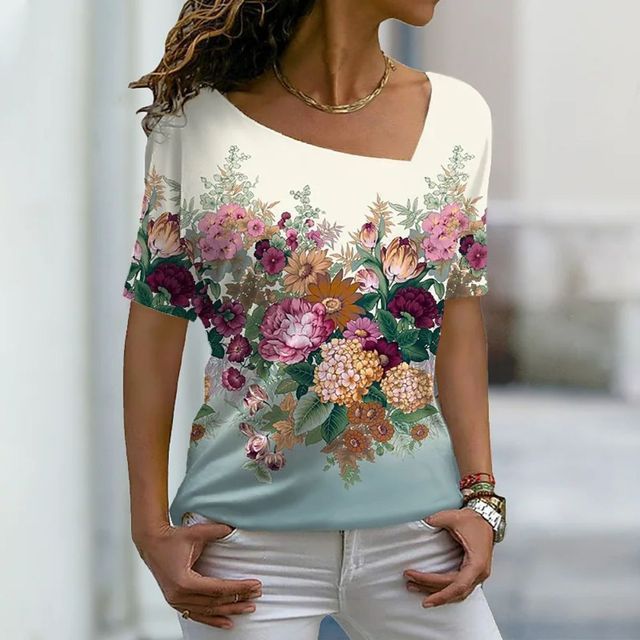 T-shirt asymétrique à col en V