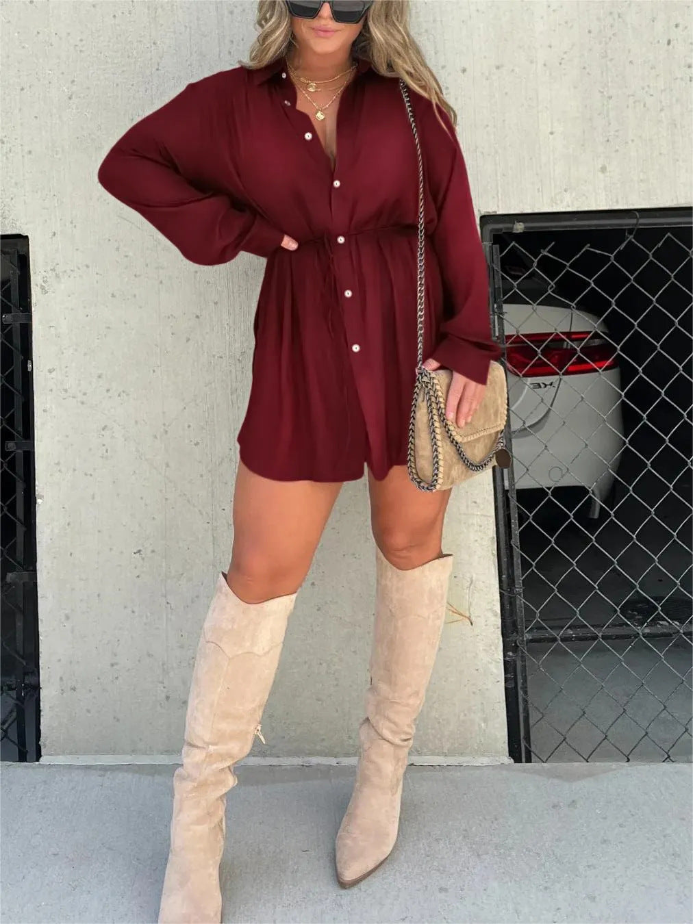 Combinaison à manches longues avec robe chemise boutonnée