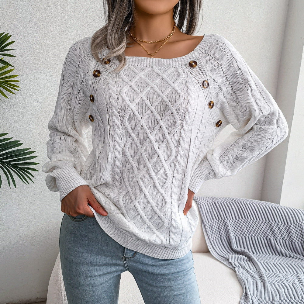 Pull tricoté à col carré et boutons