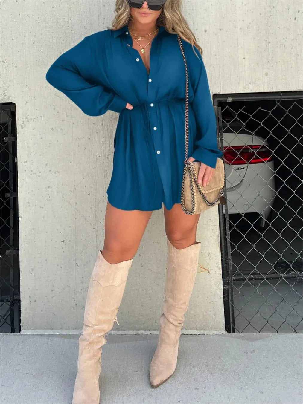 Combinaison à manches longues avec robe chemise boutonnée