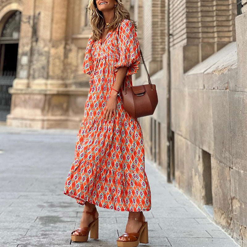 Robe bohème vintage, élégante, décontractée.