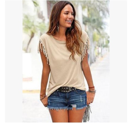 T-shirt à Franges Coton Style Américain