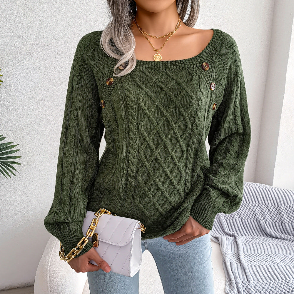 Pull tricoté à col carré et boutons
