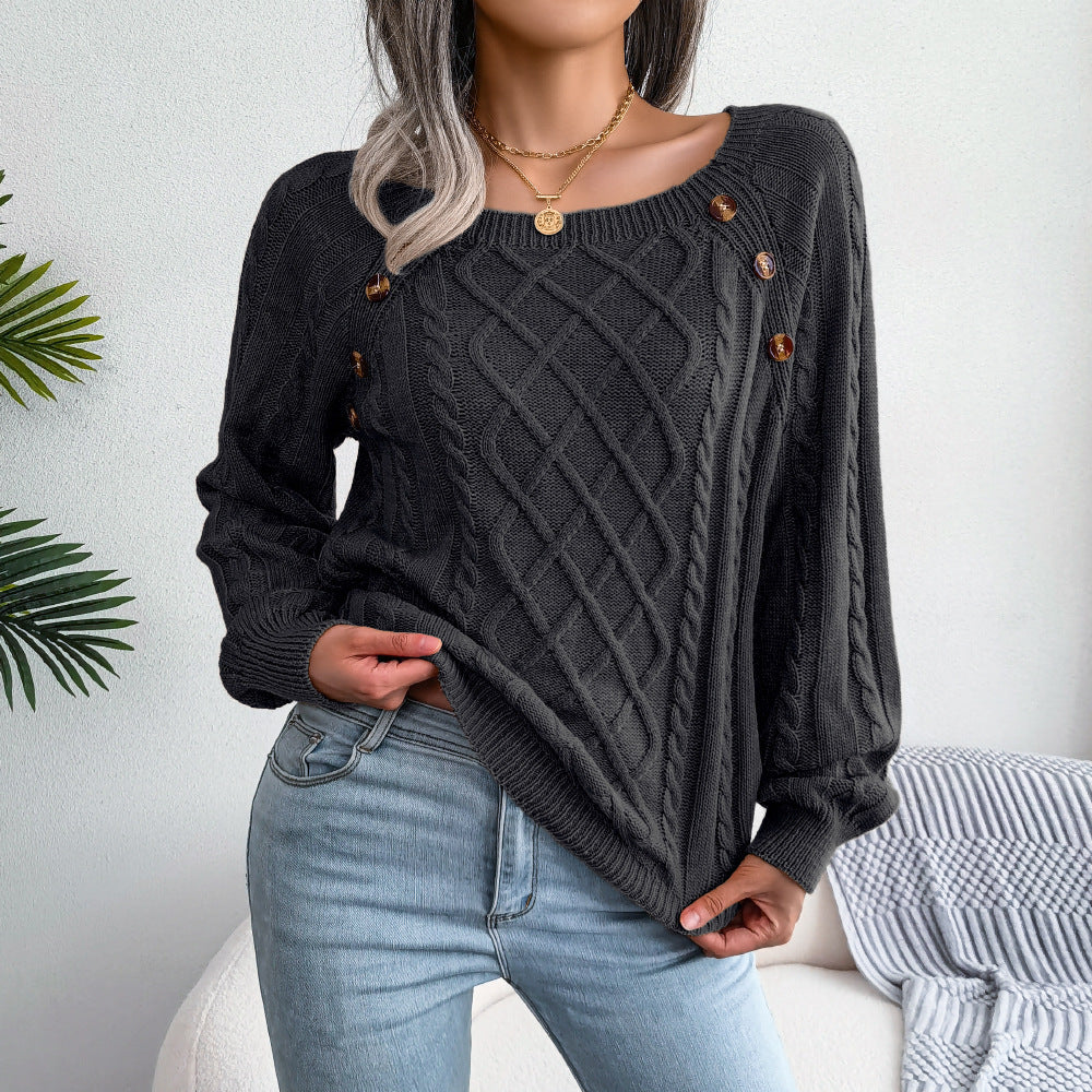 Pull tricoté à col carré et boutons