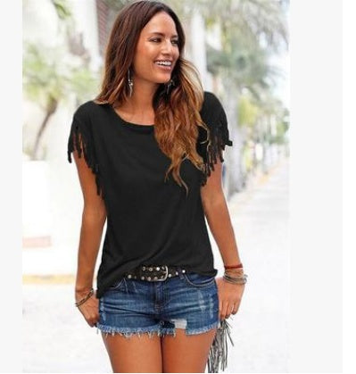 T-shirt à Franges Coton Style Américain