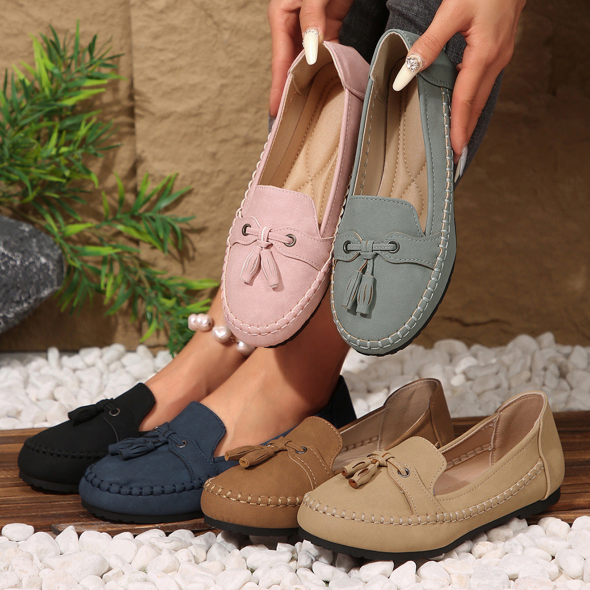 Mocassins à bout rond, tendance, antidérapantes, souples et confortables