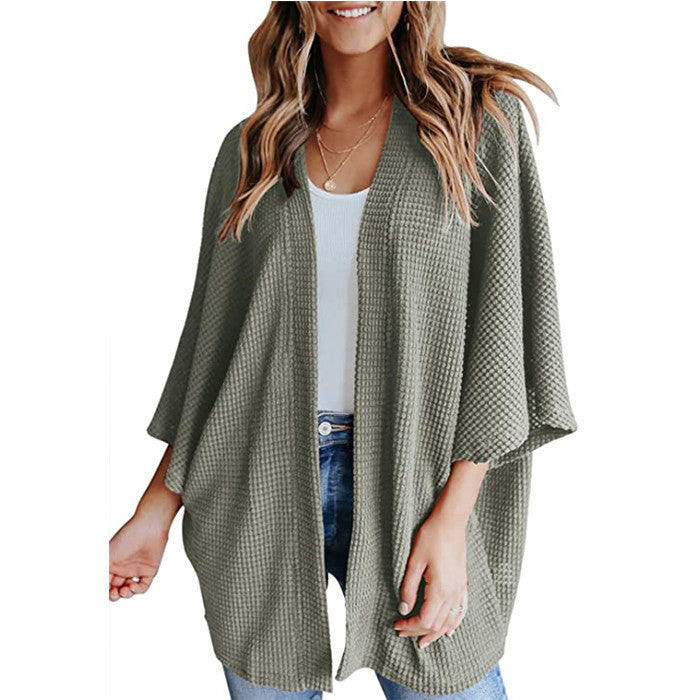 Cardigan gaufré à manches chauve-souris