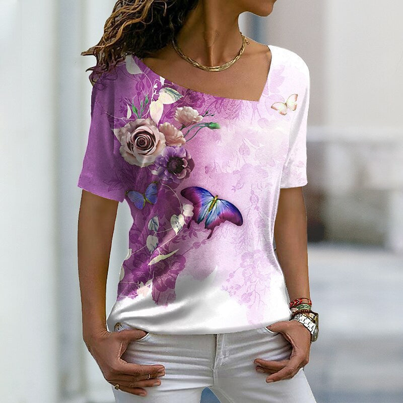 T-shirt asymétrique à col en V