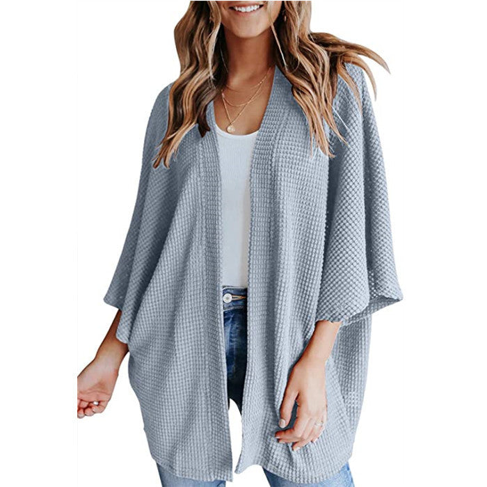 Cardigan gaufré à manches chauve-souris