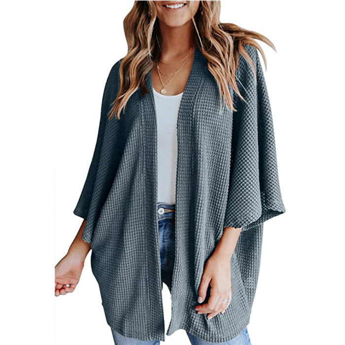 Cardigan gaufré à manches chauve-souris