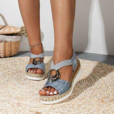 Sandales compensées à bout ouvert avec motif circulaire