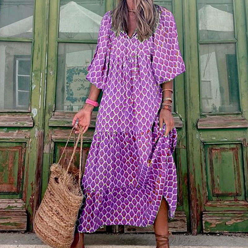 Robe bohème vintage, élégante, décontractée.