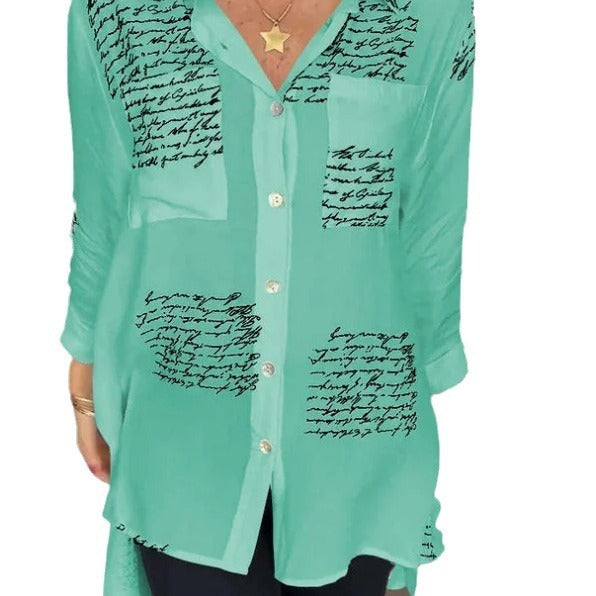 Chemise à manches longues à imprimé lettre, style décontracté