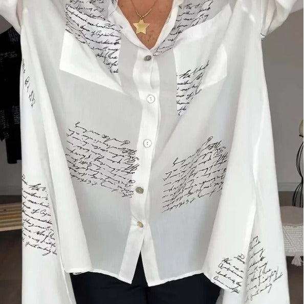 Chemise à manches longues à imprimé lettre, style décontracté