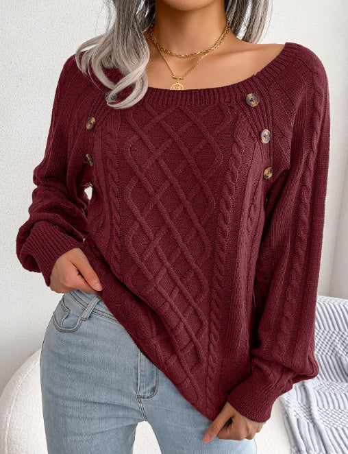 Pull tricoté à col carré et boutons