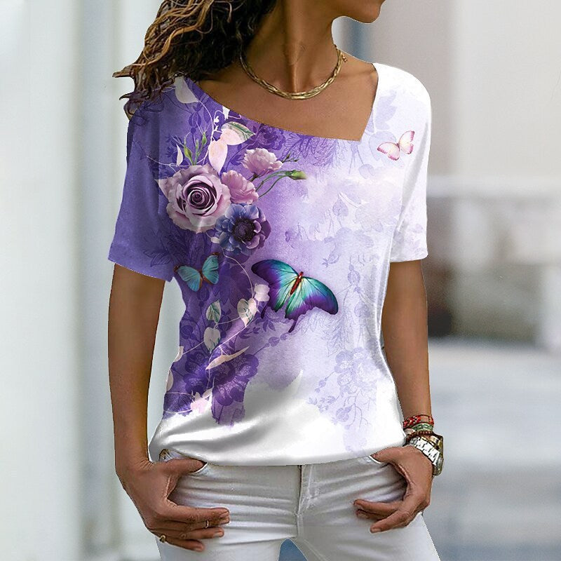 T-shirt asymétrique à col en V