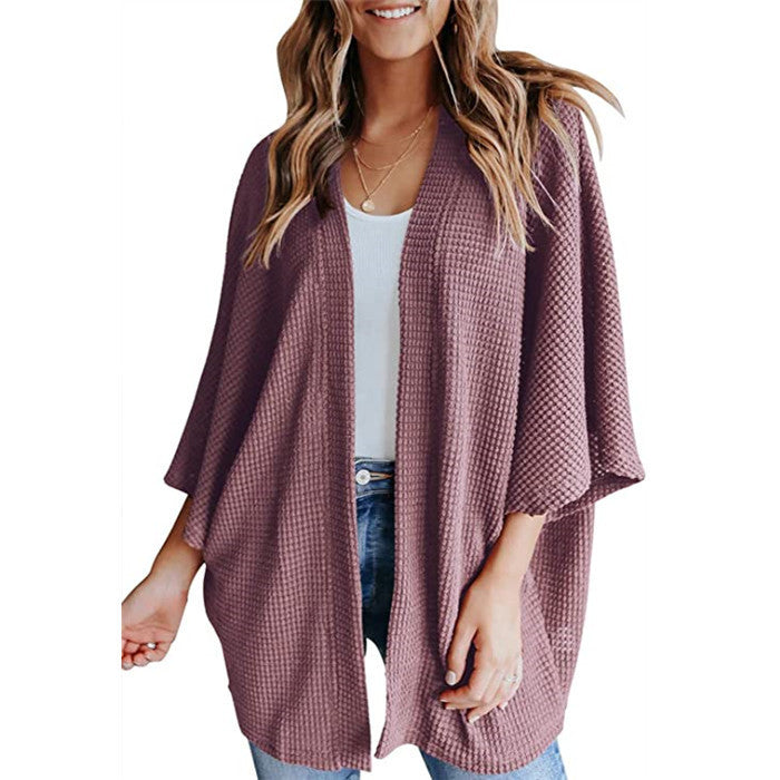 Cardigan gaufré à manches chauve-souris