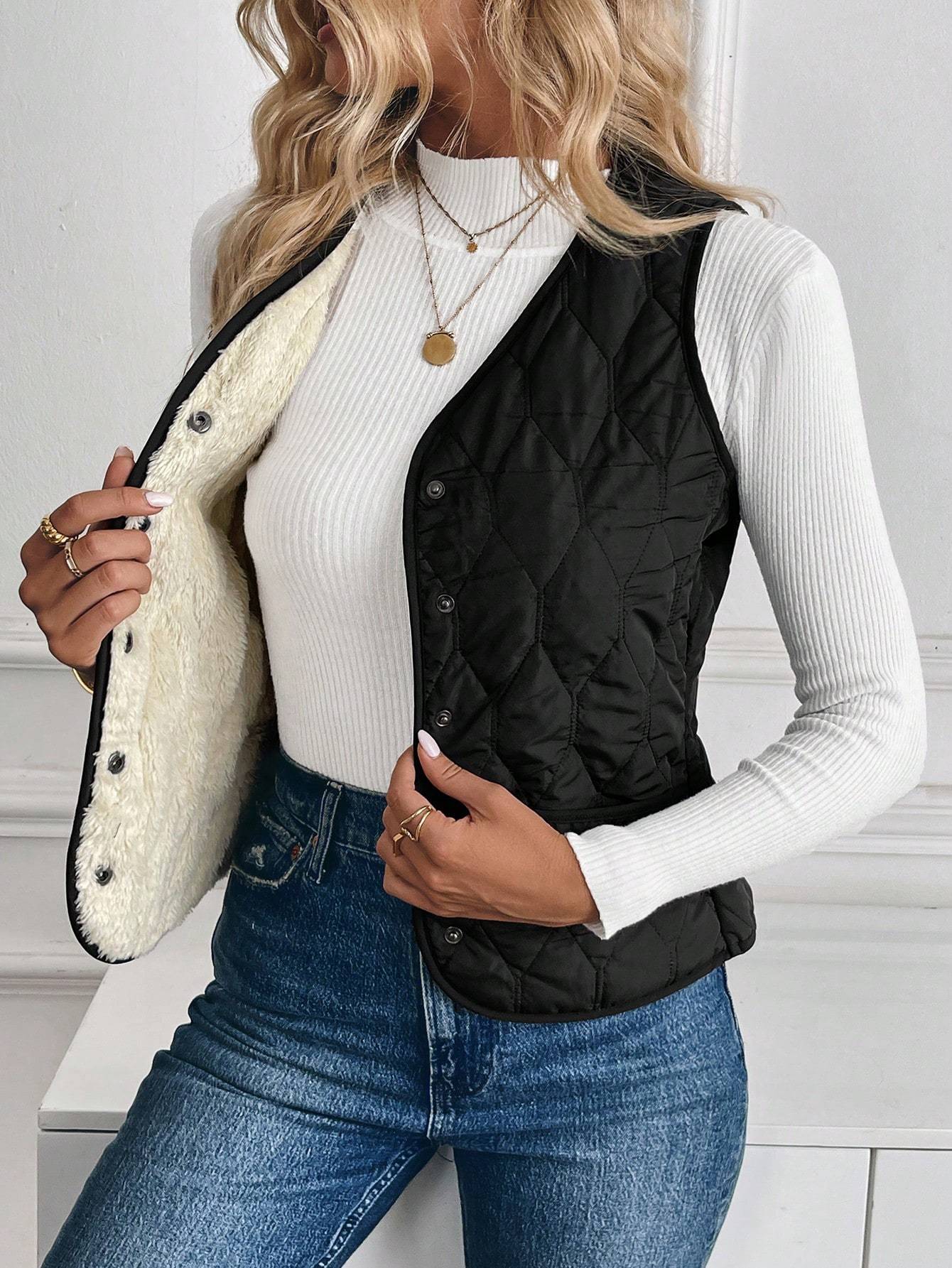 Doudoune Sans Manches Hiver avec Doublure en Peluche