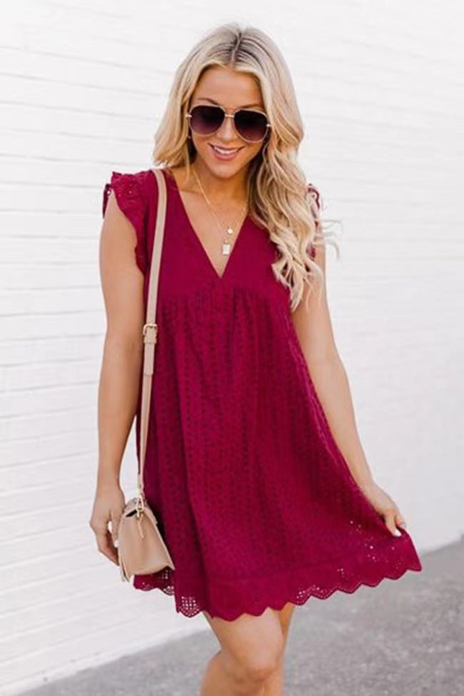 Robe en Dentelle avec Poches - Sans Manches