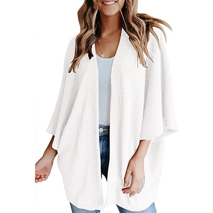 Cardigan gaufré à manches chauve-souris