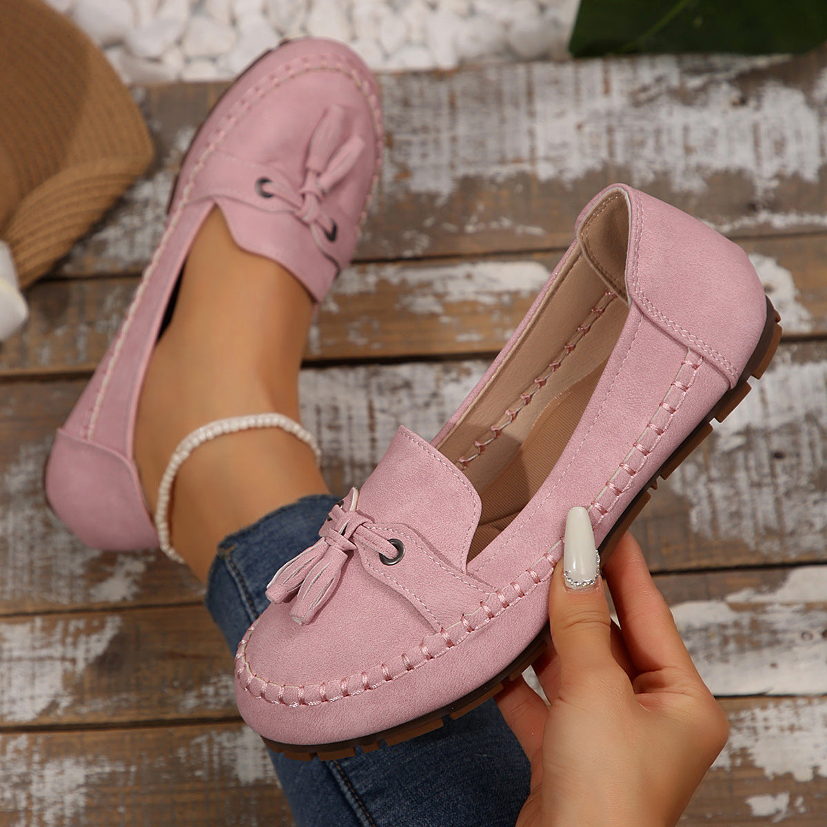 Mocassins à bout rond, tendance, antidérapantes, souples et confortables