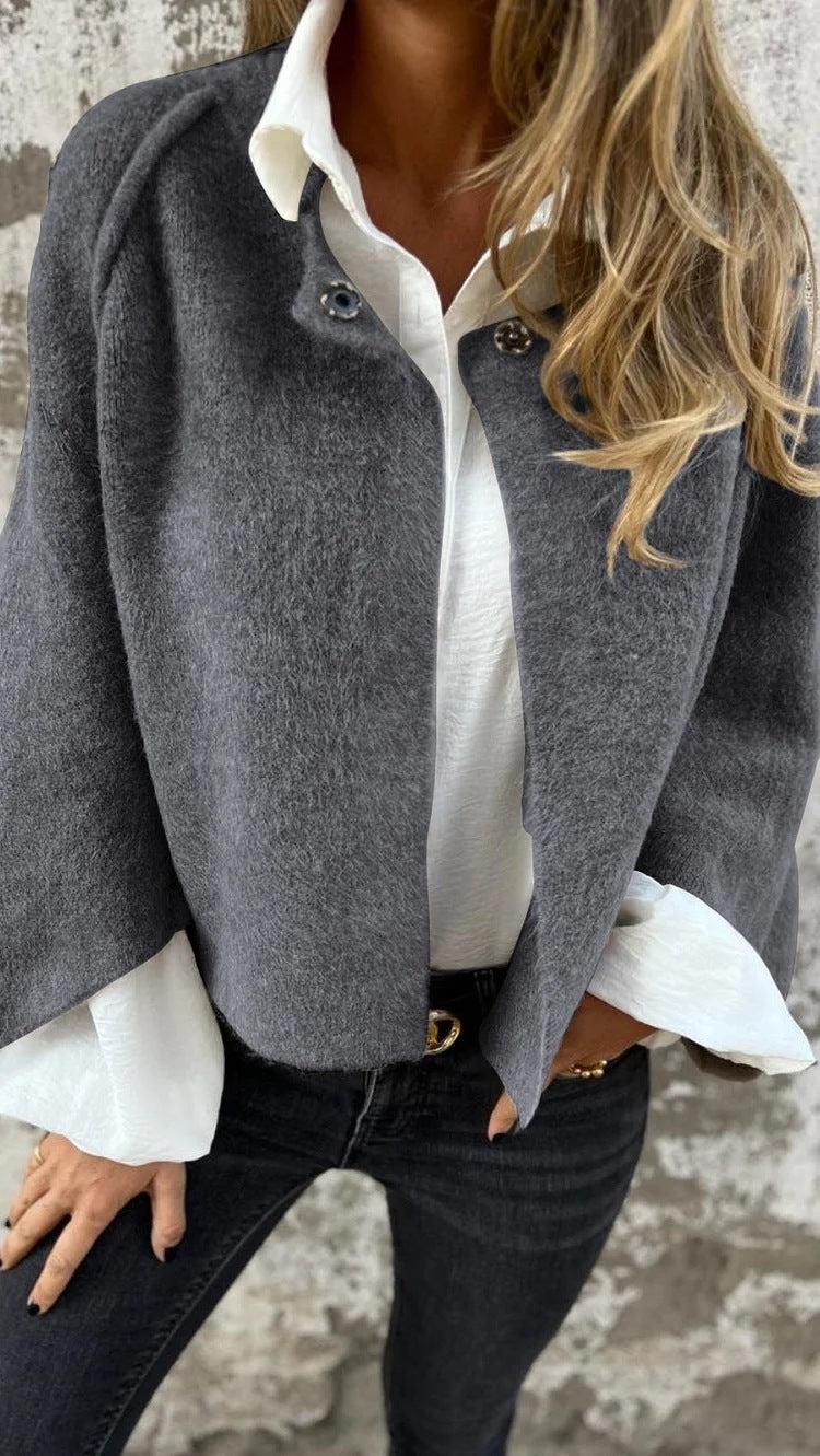 Cardigan Court Femme – Manches Chauve-Souris & Finition Cachemire