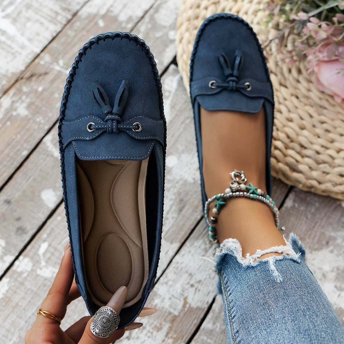 Mocassins à bout rond, tendance, antidérapantes, souples et confortables