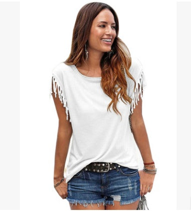 T-shirt à Franges Coton Style Américain