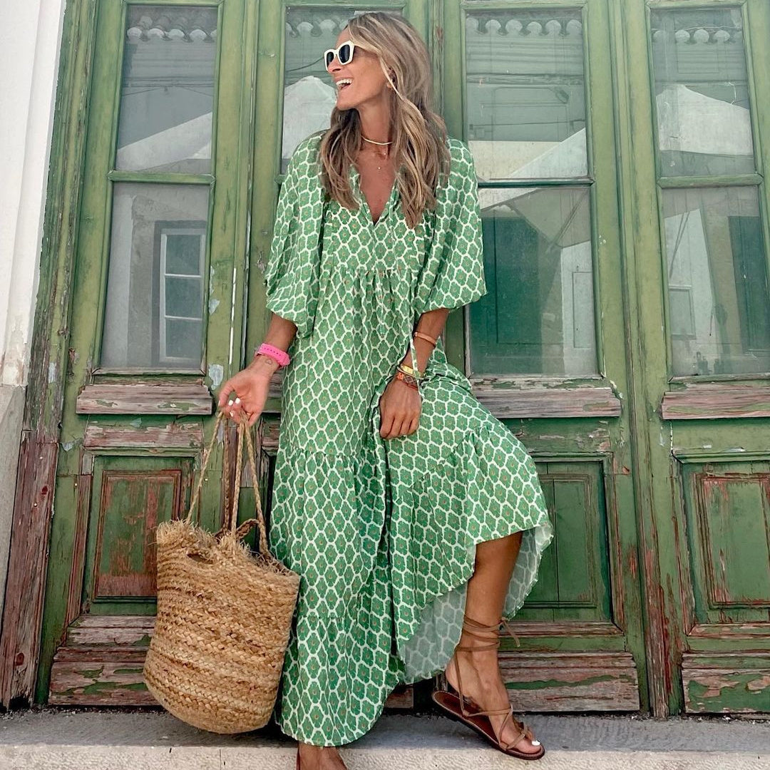 Robe bohème vintage, élégante, décontractée.