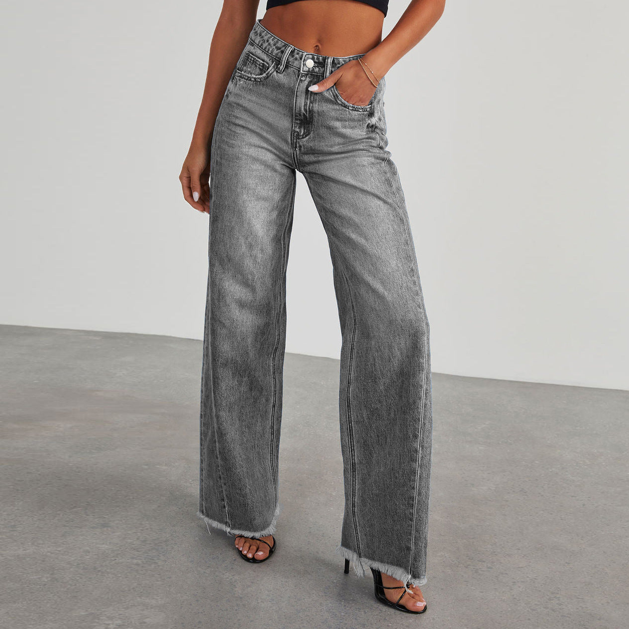 Jean taille haute, coupe slim confortable