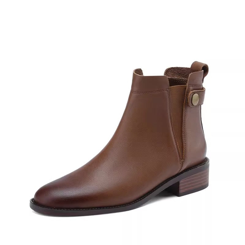 Bottines en cuir souple et velours et bout rond Chelsea