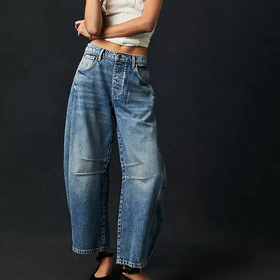 Jean taille mi- haute extensible tendance
