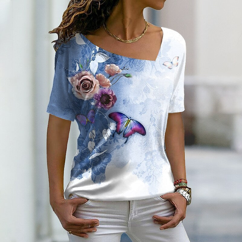 T-shirt asymétrique à col en V