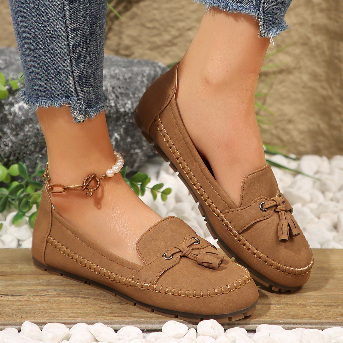 Mocassins à bout rond, tendance, antidérapantes, souples et confortables