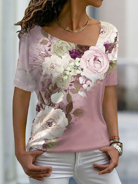 T-shirt asymétrique à col en V
