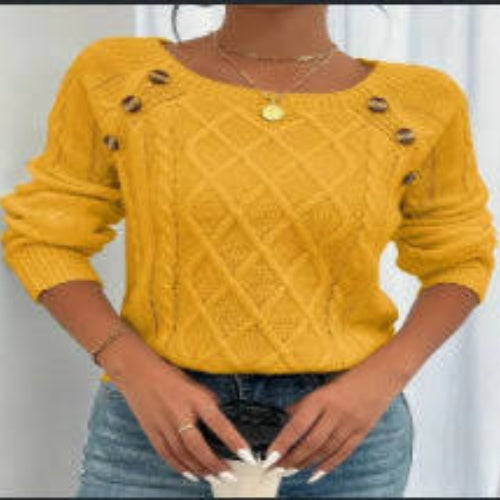 Pull tricoté à col carré et boutons