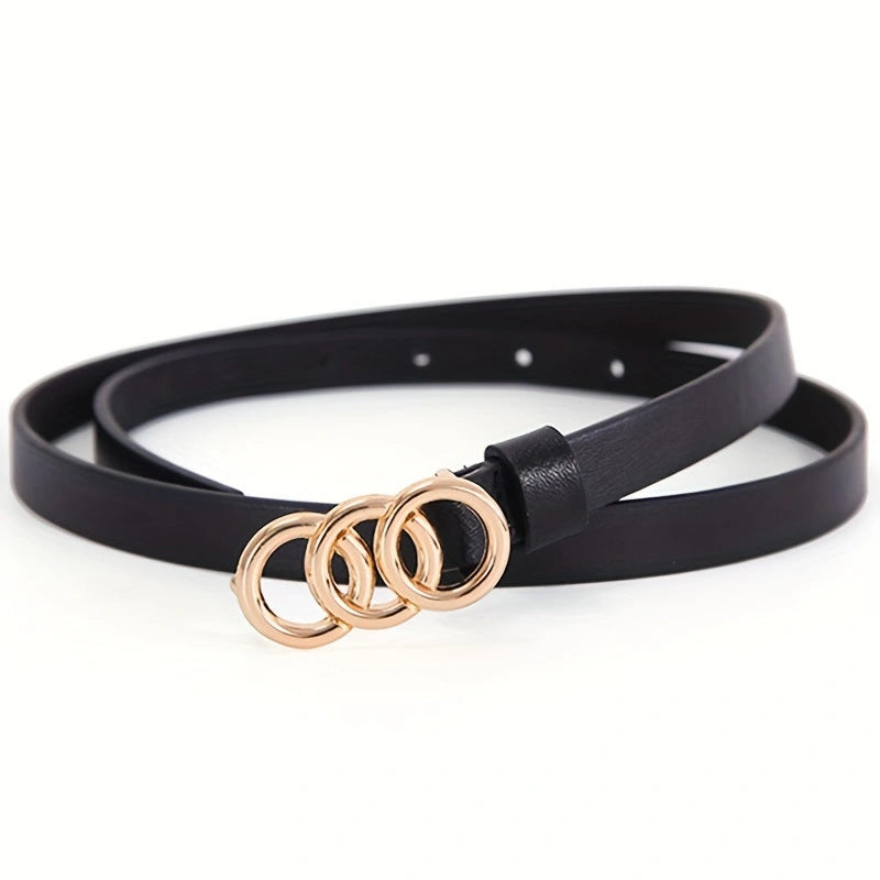 Ceinture fine à 3 anneaux, style rétro et minimaliste