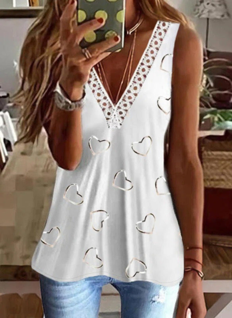 T-shirt décontracté à manches courtes, en dentelle