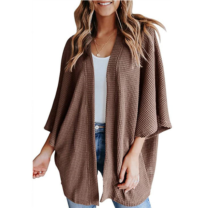 Cardigan gaufré à manches chauve-souris