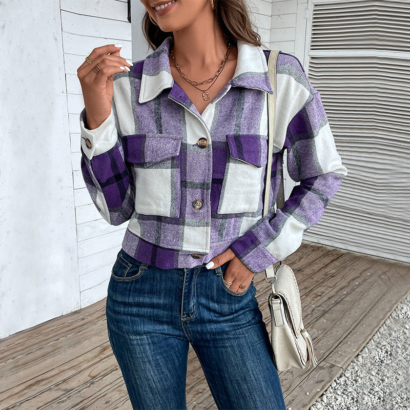 Veste courte à carreaux avec Poches.