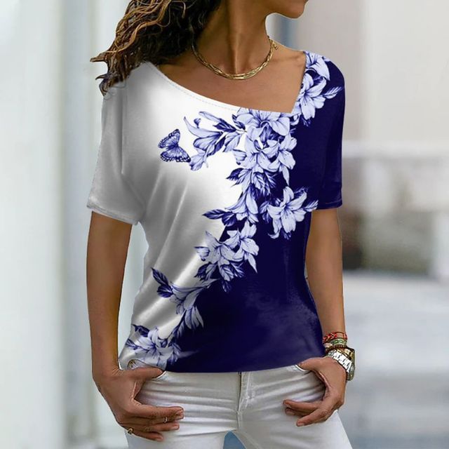 T-shirt asymétrique à col en V