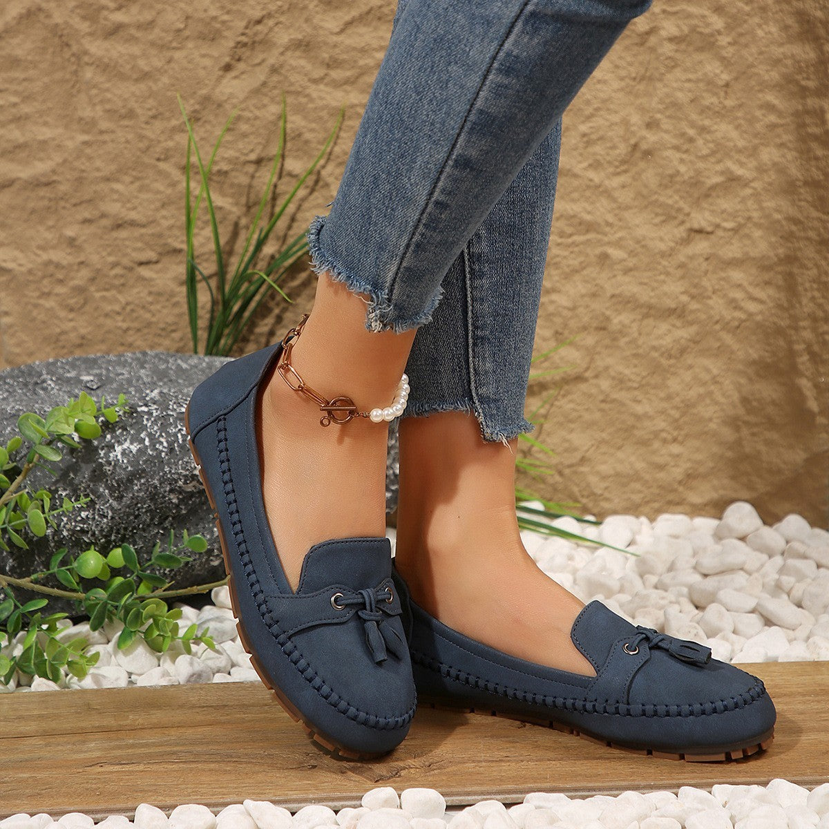 Mocassins à bout rond, tendance, antidérapantes, souples et confortables