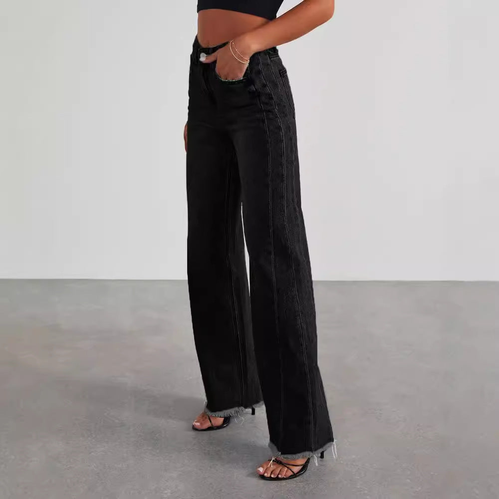 Jean taille haute, coupe slim confortable