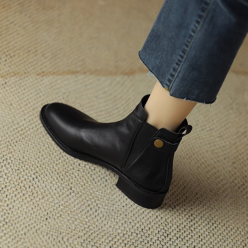 Bottines en cuir souple et velours et bout rond Chelsea