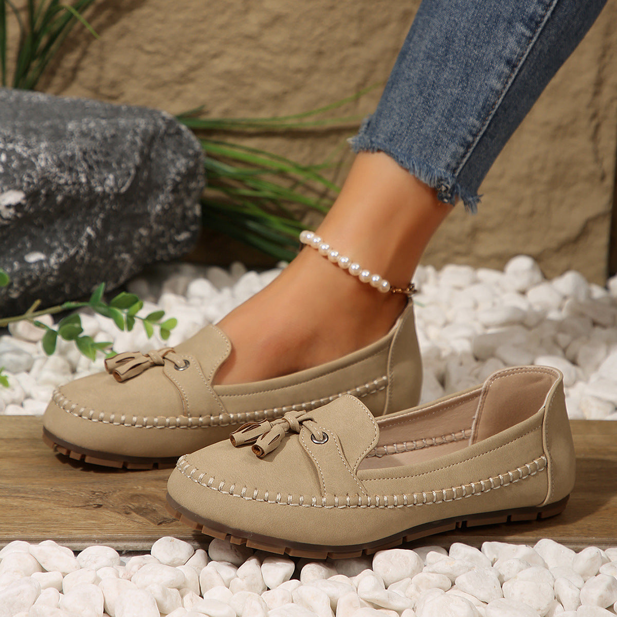 Mocassins à bout rond, tendance, antidérapantes, souples et confortables