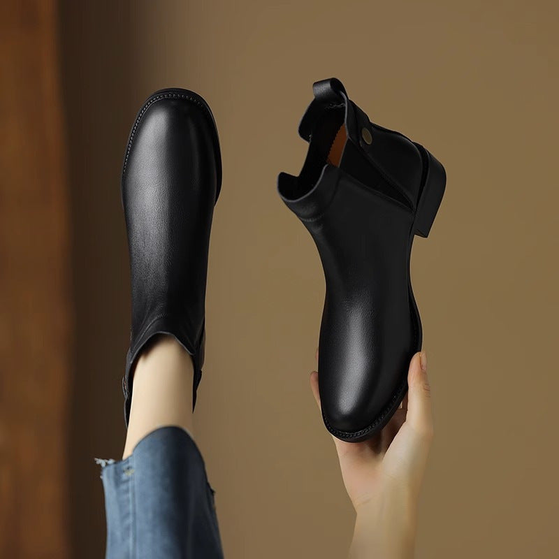Bottines en cuir souple et velours et bout rond Chelsea