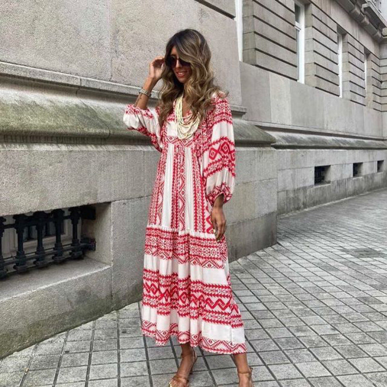 Robe bohème vintage, élégante, décontractée.