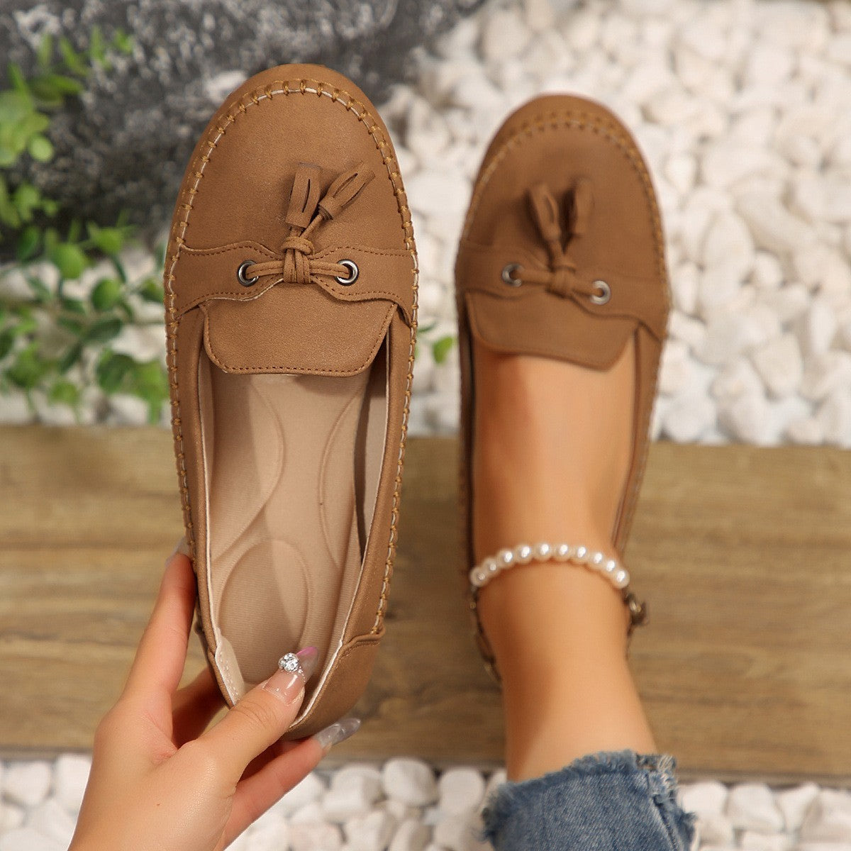 Mocassins à bout rond, tendance, antidérapantes, souples et confortables