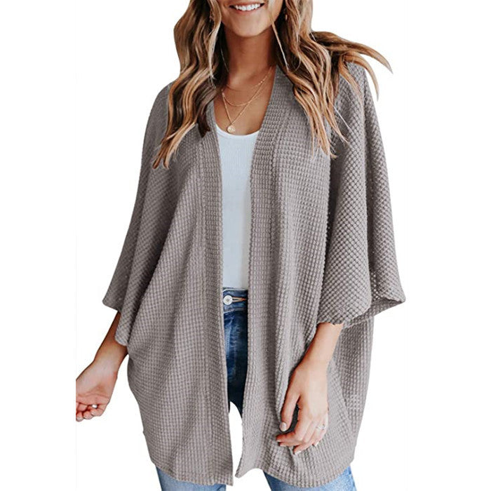 Cardigan gaufré à manches chauve-souris