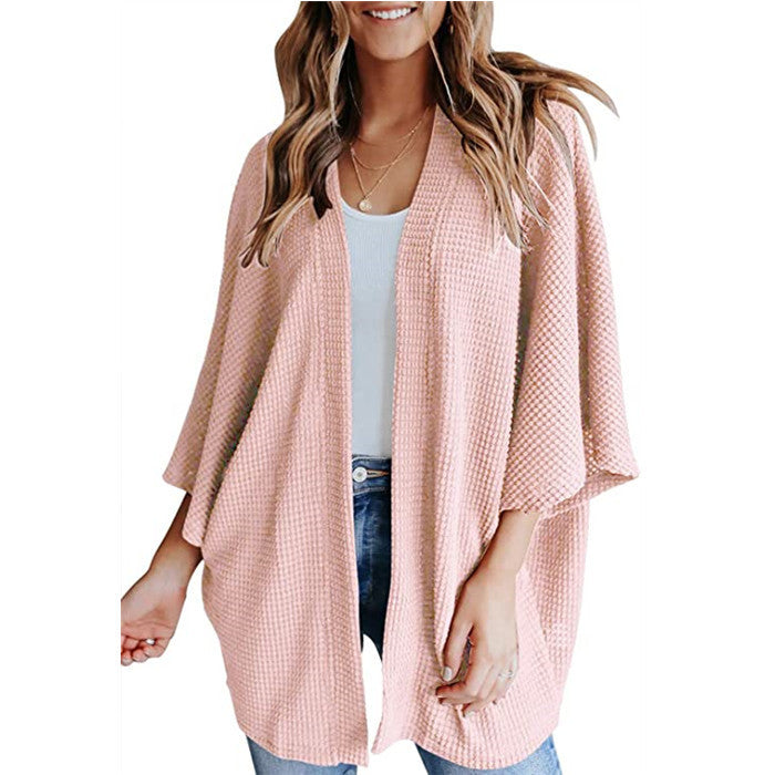 Cardigan gaufré à manches chauve-souris